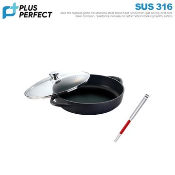 【PERFECT理想】日式黑金鋼鐵板燒33cm+316食品夾21cm促銷組