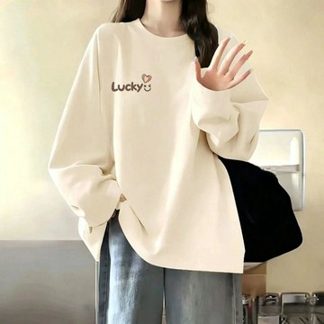 柔軟舒適 女生上衣 秋天女裝 oversize 美式t恤 厚磅長袖 長袖t恤女 秋冬長袖 滌棉t恤 可愛長袖 大尺碼上衣