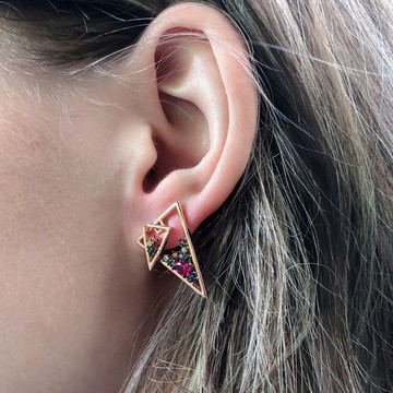 土耳其製925純銀 馬賽克無限三角組合耳環