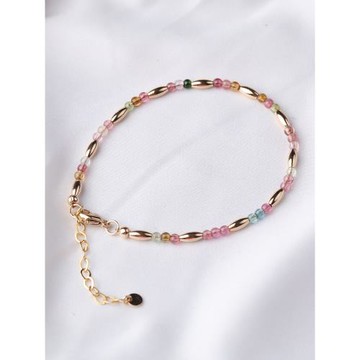 進口14K包金米粒珠NNU原創小眾顯白百搭手鏈能量石天然碧璽女首飾