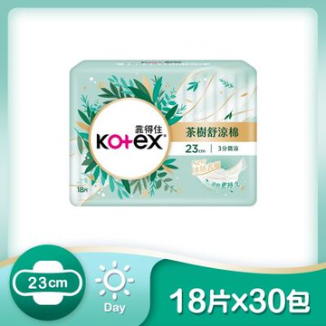 Kotex 靠得住 茶樹舒涼棉/木質香(涼感衛生棉) 日用 23cm 18片x30包/箱