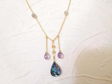 特製合金水滴型鮑蝶貝紫水晶中鍊