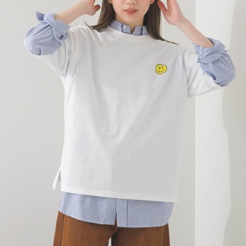 日本 OMNES - 純棉印花休閒短袖上衣-笑臉logo-白 (M)