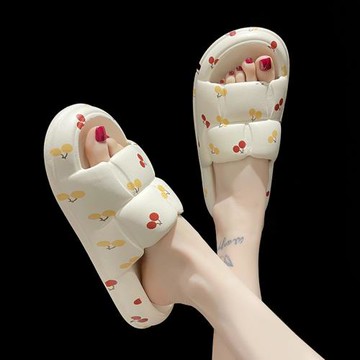 踩屎感EVA厚底涼拖鞋女夏季時尚外穿可愛櫻桃居家洗澡防滑一字拖
