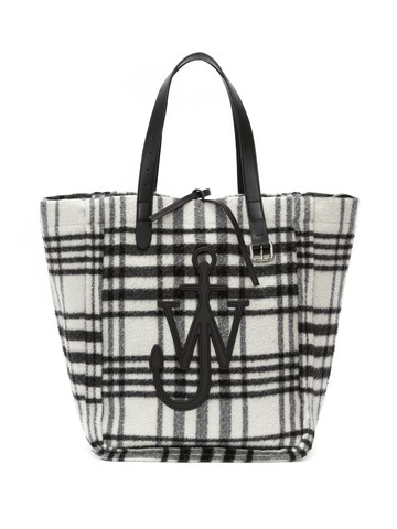 JW Anderson - Belt check-print tote bag - unisex - Virgin Wool/CALFSKIN/Wool/Nylon - One Size - Black