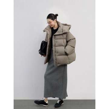 YIMU 霍爾多巴吉白鵝絨面包服冬季新款帽子可拆卸泡芙羽絨服女