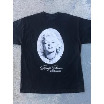 瑪麗蓮夢露黑白照oldschool高街復古vibe潮流落肩短袖男女純棉T恤