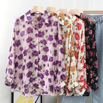 花襯衫女雪紡氣質有垂感新款年夏季韓風設計感小眾輕熟薄外套