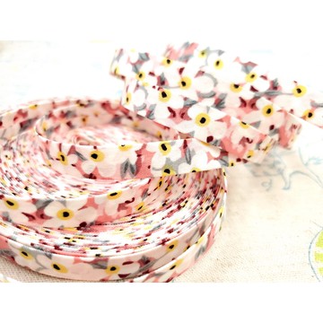 粉底小白花緞帶  1cm已燙好滾邊條 髮飾{布布村}