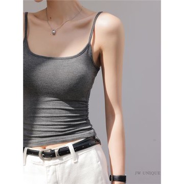 JWUNIQUE酒窩純色簡約美背吊帶背心女2026年夏季新款修身百搭上衣