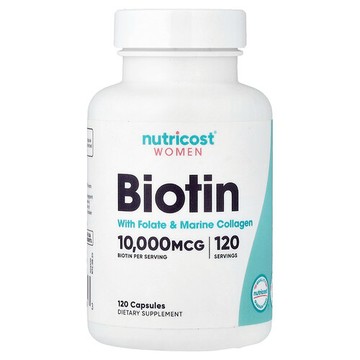Nutricost, 女性，含葉酸和膠原蛋白的生物維生素，10000 微克，120 粒膠囊