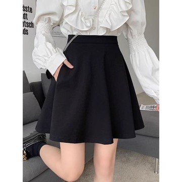 大碼黑色顯瘦蓬蓬裙中裙胖MM春夏新款高腰百搭a字大擺傘裙職業裙