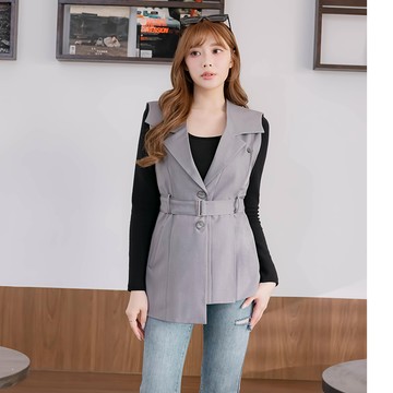 【早春新品】HS 不對稱西裝背心外套 灰色