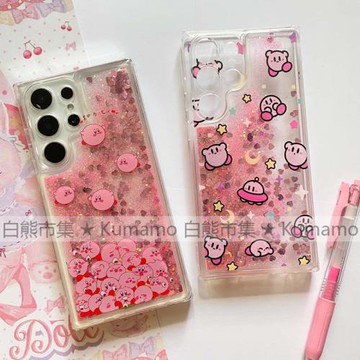 適用三星s20/s21/s22/s23/s23ultra/s24/s24ultra手機殼透明流沙軟套太空飛船星之卡比ins風可愛少女卡通日系