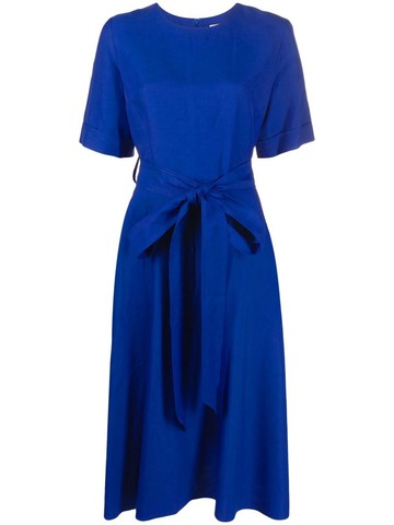 P.A.R.O.S.H. - belted flared midi dress - women - Viscose/Linen/Flax - XS - Blue