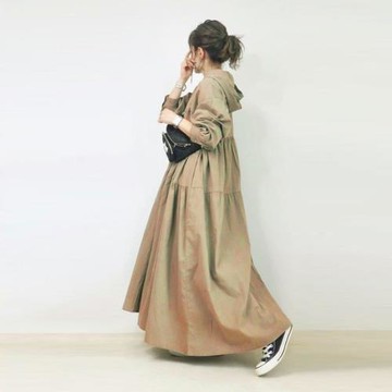 跨境日系寬松大碼連帽長袖大擺蓬蓬連衣裙女22春甜美過膝娃娃裙長