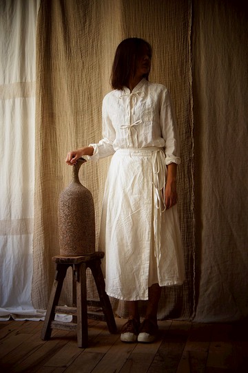 亞麻系繩雙層半裙