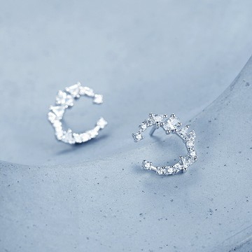 925純銀月亮耳釘女新款潮網紅洋氣高級感雙c耳環夏季耳飾