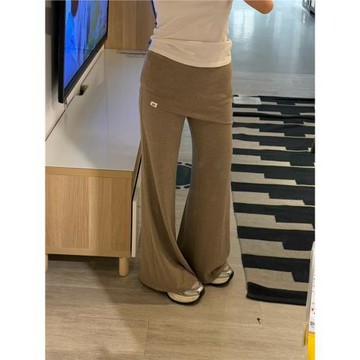 175高個子加長180趙露思同款咖色修身休閑褲女夏季新款微喇屁簾褲