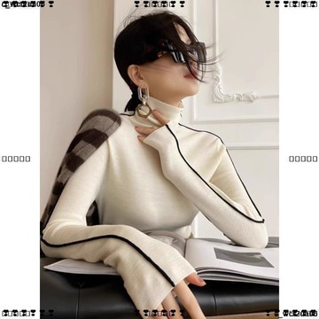 超實惠 九 針織上衣 毛衣 保暖上衣 秋冬撞色堆堆領針織衫女高級感緊身內搭打底衫毛衣女軟糯高領上衣