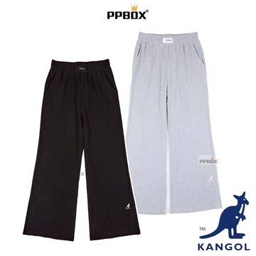 KANGOL 袋鼠 女款 休閒 寬口 棉褲【64221574】時尚 大尺碼 長褲 褲子 針織褲 喇叭褲 修身 透氣 快乾