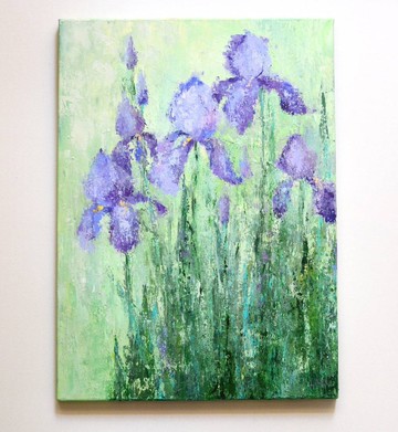 原始畫布油畫 55x40 公分鳶尾花繪畫現代藝術