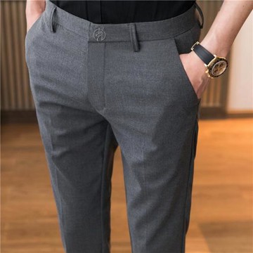 春秋潮流修身休閑褲子男士商務九分西褲男生小腳灰色垂感西裝長褲
