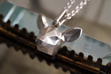 925純銀幾何立體小鹿吊咀連SN2/18吋銀鏈 - 手作 (P337)