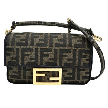 FENDI 芬迪 棕色 老花帆布 Mini Baguette 肩背包 【二手名牌BRAND OFF】