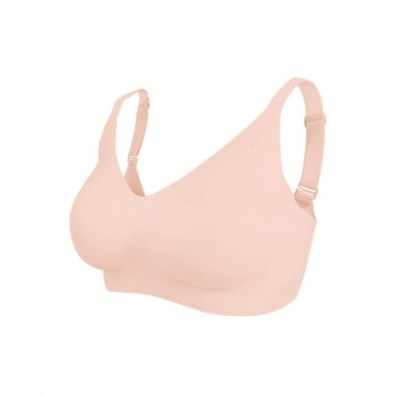 【集中美胸】包覆加強無痕無鋼圈內衣-素面 - M / 煙燻粉