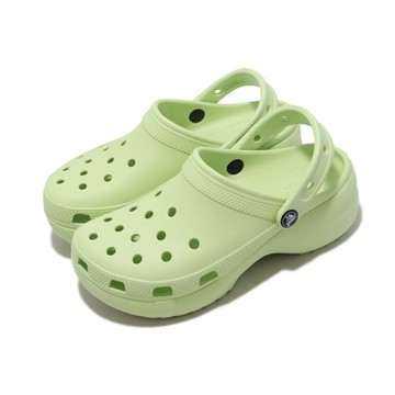 Crocs 布希鞋 Classic Platform Clog W 女鞋 綠 洞洞鞋 厚底 增高 涼拖鞋 卡駱馳 206750335