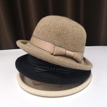 羊毛混紡禮帽小香風女英倫帽子女秋冬百搭名媛時尚小沿赫本風盆帽