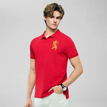 GIORDANO 男裝拼色刺繡修身短袖POLO衫 Horse to Success系列【多色任選】
