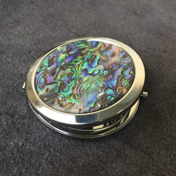 貝麗娜高檔貝殼化妝鏡圓形金屬折疊雙面鑲嵌鮑貝婚慶隨身化妝間鏡