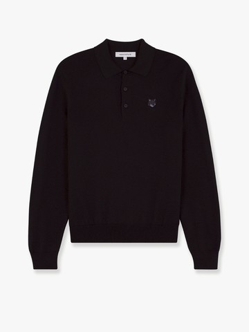Wool polo shirt with embroidered foxy patch on the front - MAISON KITSUNE - gender_Man