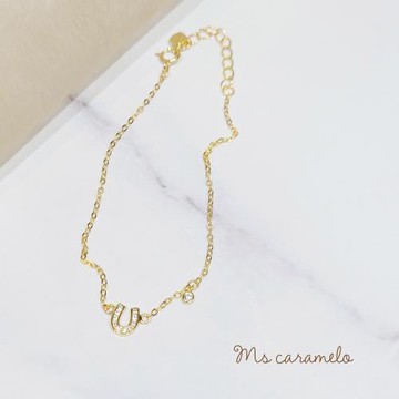 【焦糖小姐 Ms caramelo】 925純銀鍍K黃 馬蹄鋯石手鍊 鋯石手鍊