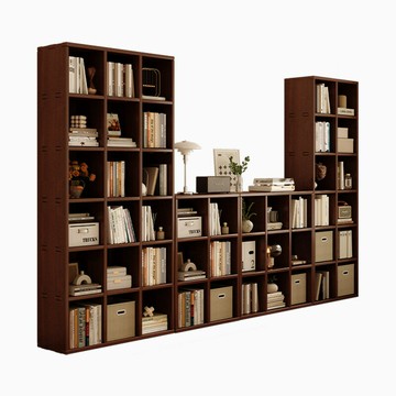 全實木自由組合 書架 落地置物家用儲物格子櫃客廳一體整墻展示 書櫃 [DD280108]