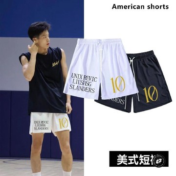美式街頭百搭籃球抽繩短褲男夏季運動訓練網眼速干休閒褲子男款男士薄款運動短褲 男士訓練透氣褲子 男士籃球訓練短褲