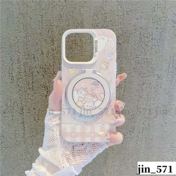 彩銀超可愛貓咪iPhone16Pro Max保護適用蘋果i15 14 13 12 11Plus 手機殼 支架 可愛防摔