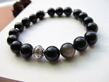 金曜石8mm 925純銀 防小人 去病氣 穩定身心 吸收負能量