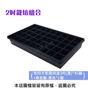 2吋栽培組合(含四方型栽培盆2吋(黑)*45個+育苗盤-黑色*1個)育苗箱黑色有孔