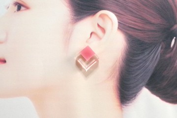 樹脂藝術 雙方塊耳環・玫瑰粉