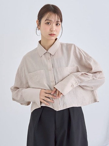 雙口袋短版剪裁透明感長袖襯衫(01000031100) - earth music&ecology