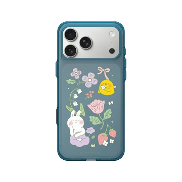 iPhone 17 Pro Max Clear (相機按鈕) 夜幕藍 - 懶散兔與啾先生 Lazy Rabbit and Mr.Chu - 優雅花園