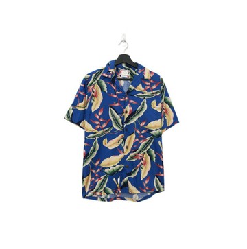 Back to Green-短袖花襯衫 鮮豔光澤 枝葉 ss-53//vintage shirt