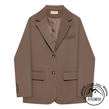西裝外套高級英倫風寬版春秋韓版棕色女西服外套罩衫【木屋雜貨】