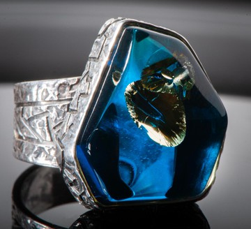 8.0號戒指 工匠手工打造藍琥珀宣言戒指