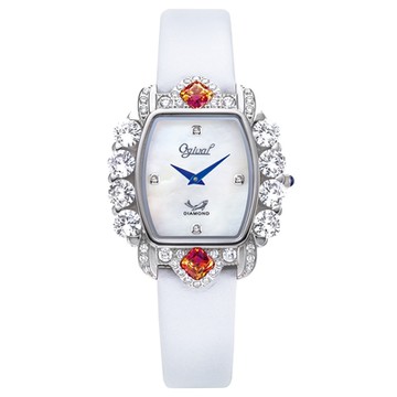 Ogival 愛其華 禮獻凡爾賽珠寶錶 380-51DLW/公主方系列 紅鑽母貝面白帶