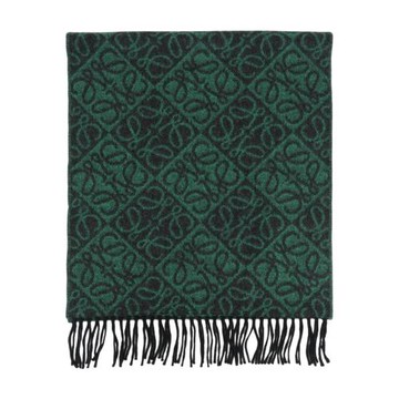 LOEWE Anagram 羊毛及喀什米爾雙面可用圍巾(森林綠)