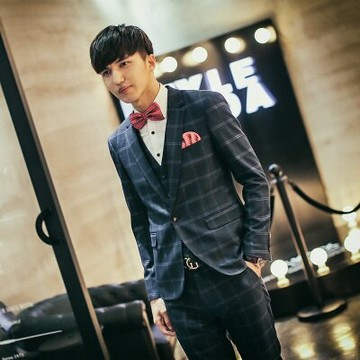 西裝外套西服套裝(三件套)-雙條紋格子造型婚禮男裝73hc20【獨家進口】【米蘭精品】